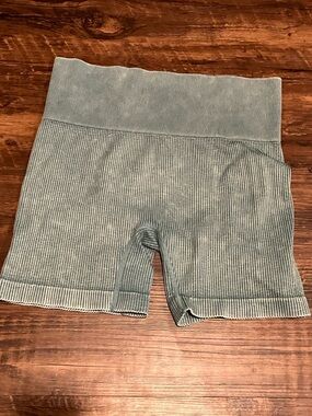 Colsie High Waist Ribbed Shorts in Sage Green